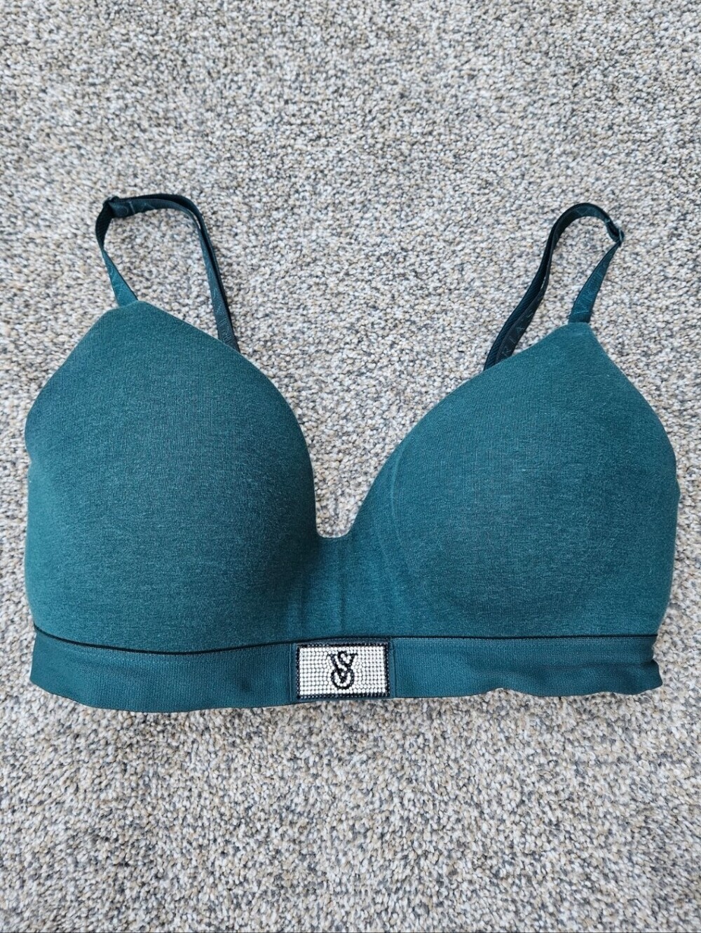 Victoria Secret Bra 34DD Push Up Bra Very Sexy Emerald Green Jersey Rhinestone